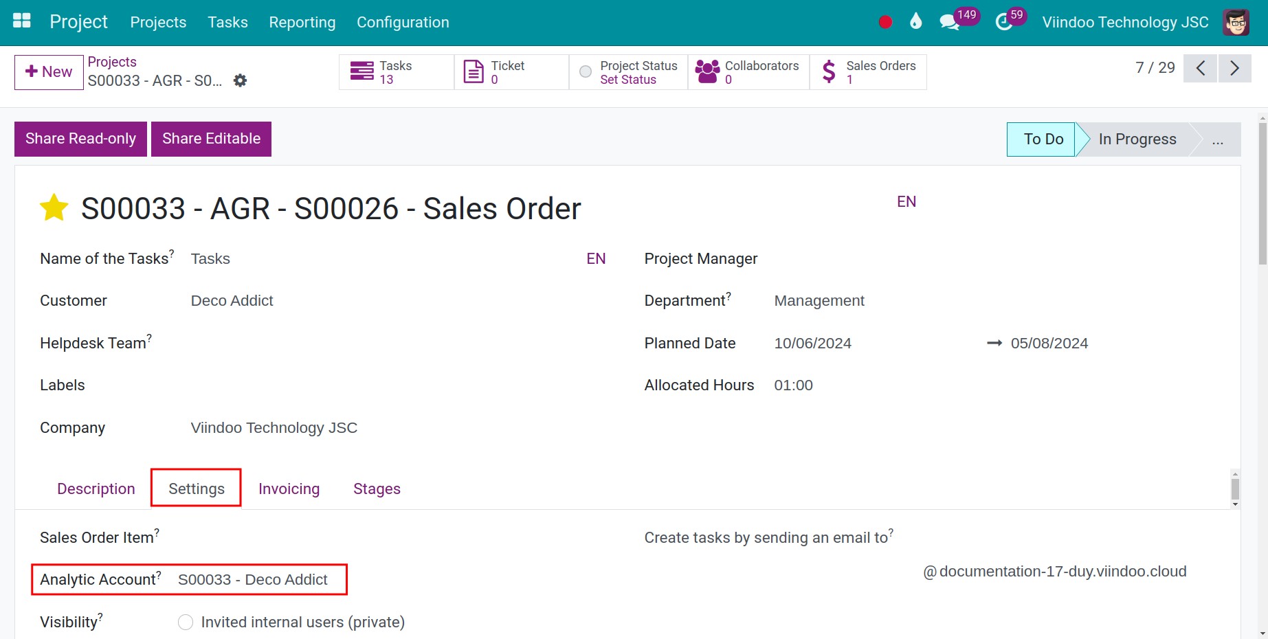 detail of analytic account