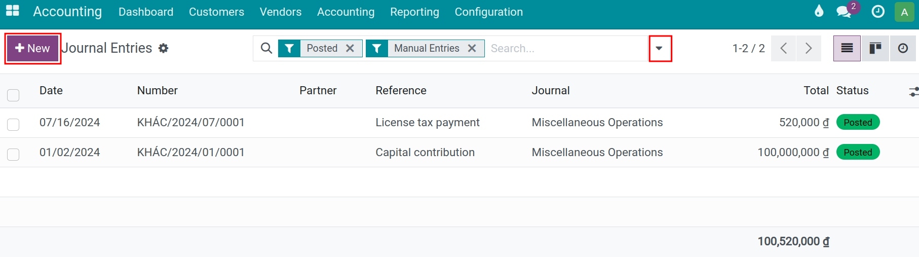 Create a new journal entry in Viindoo Accounting