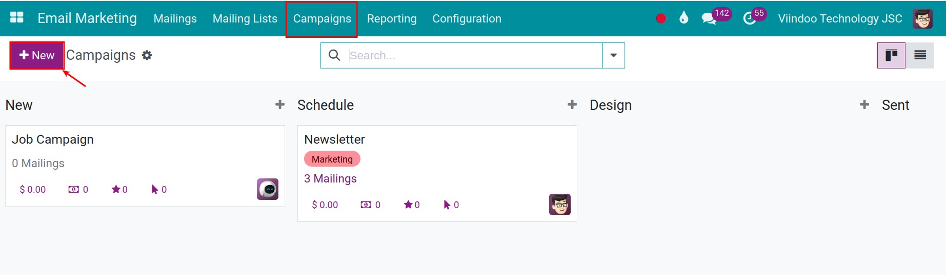 Create an email marketing campaign in Viindoo