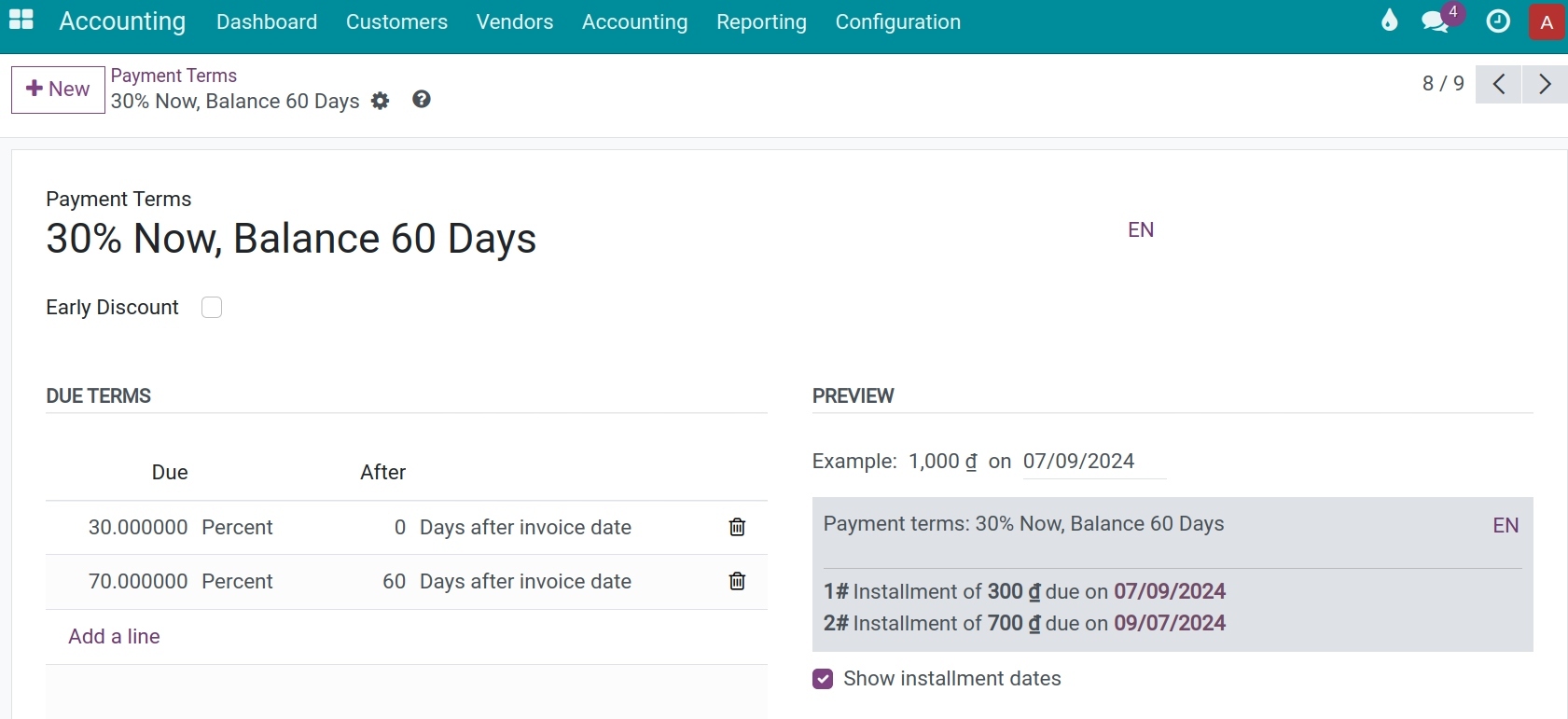 Create a payment term - Viindoo Accounting