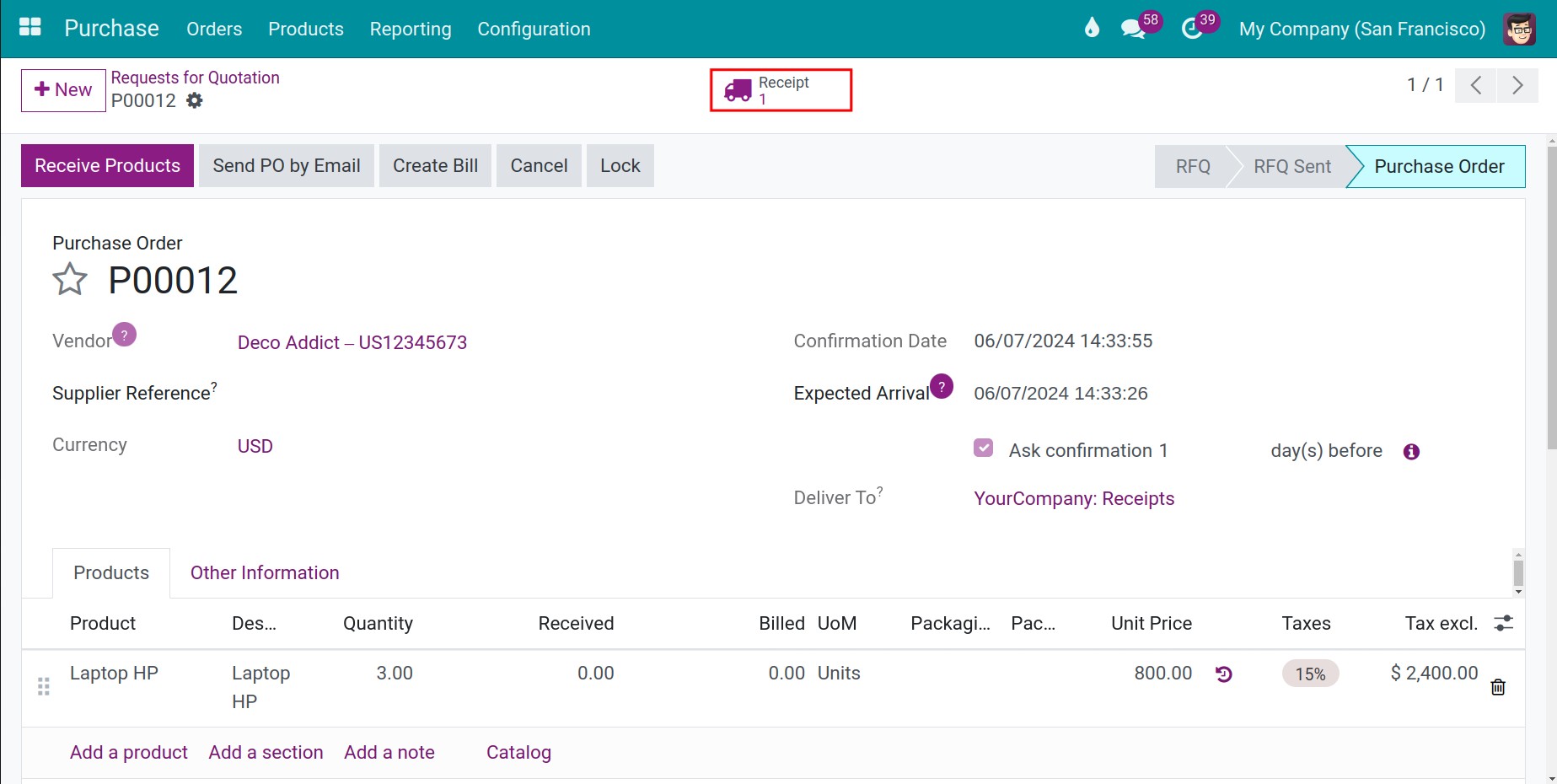 Create a purchase order