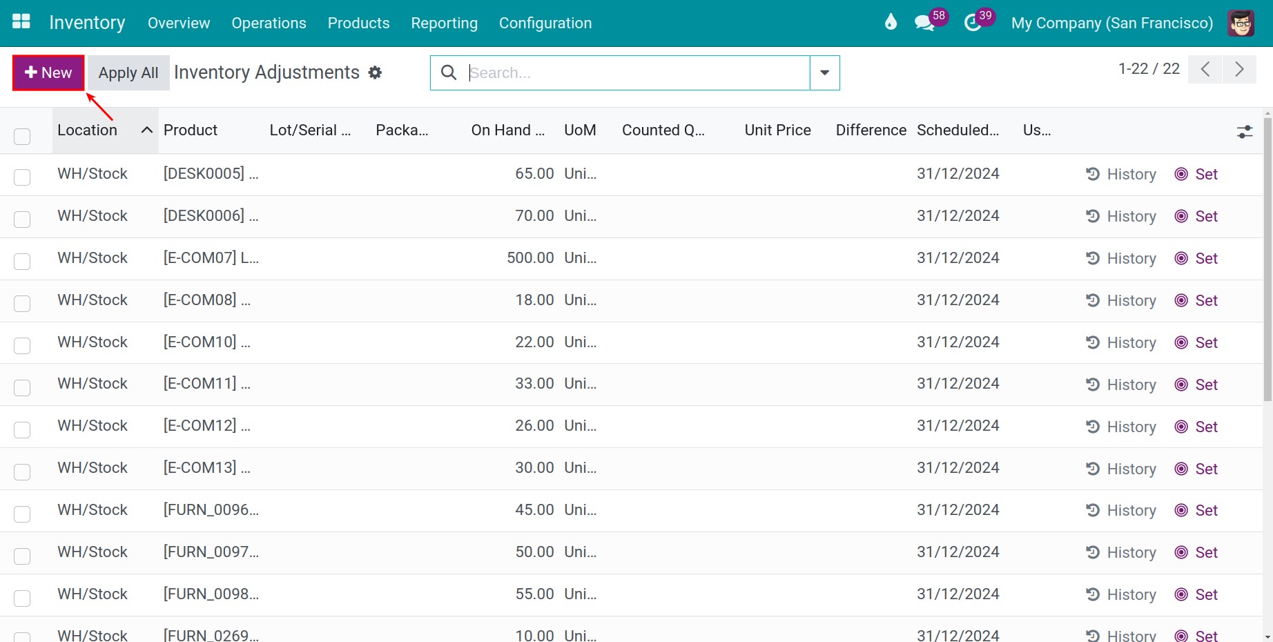 Create an inventory line in Viindoo