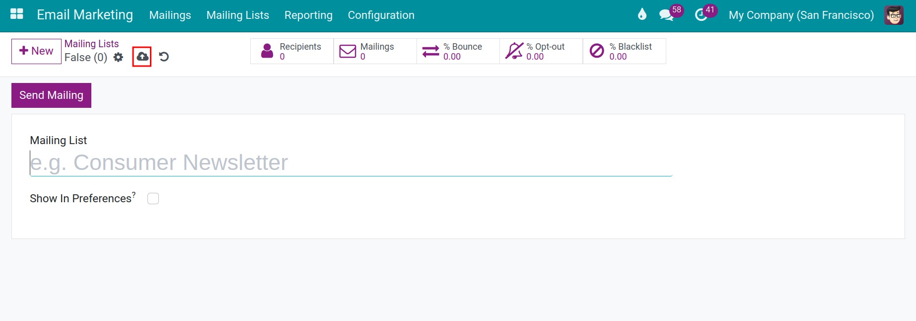 Mailing lists in Viindoo
