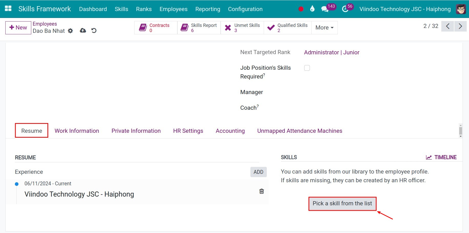 Create skill profiles for employees in Viindoo