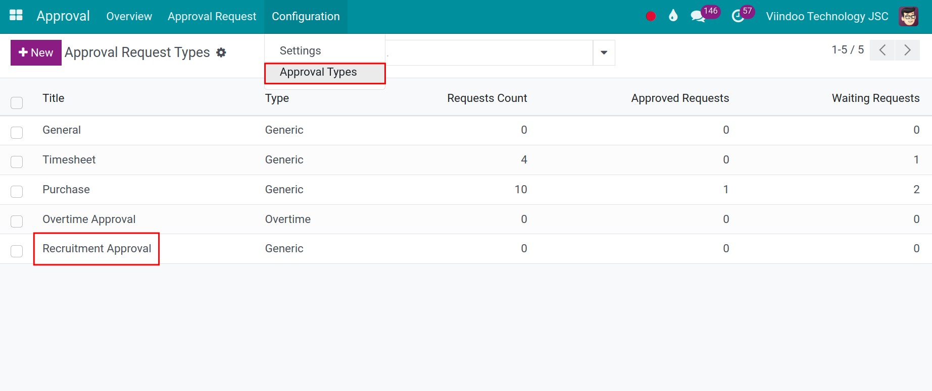 Create recruitment approval type