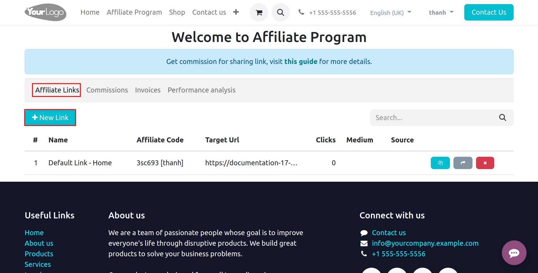 Create a new affiliate link