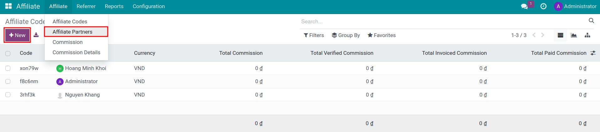 Create new affiliate partner in Viindoo Affiliate