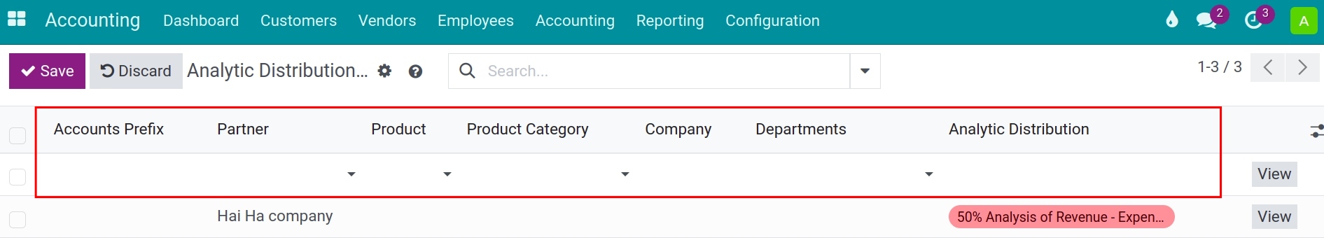 Create a new analytic default rule - Viindoo Accounting