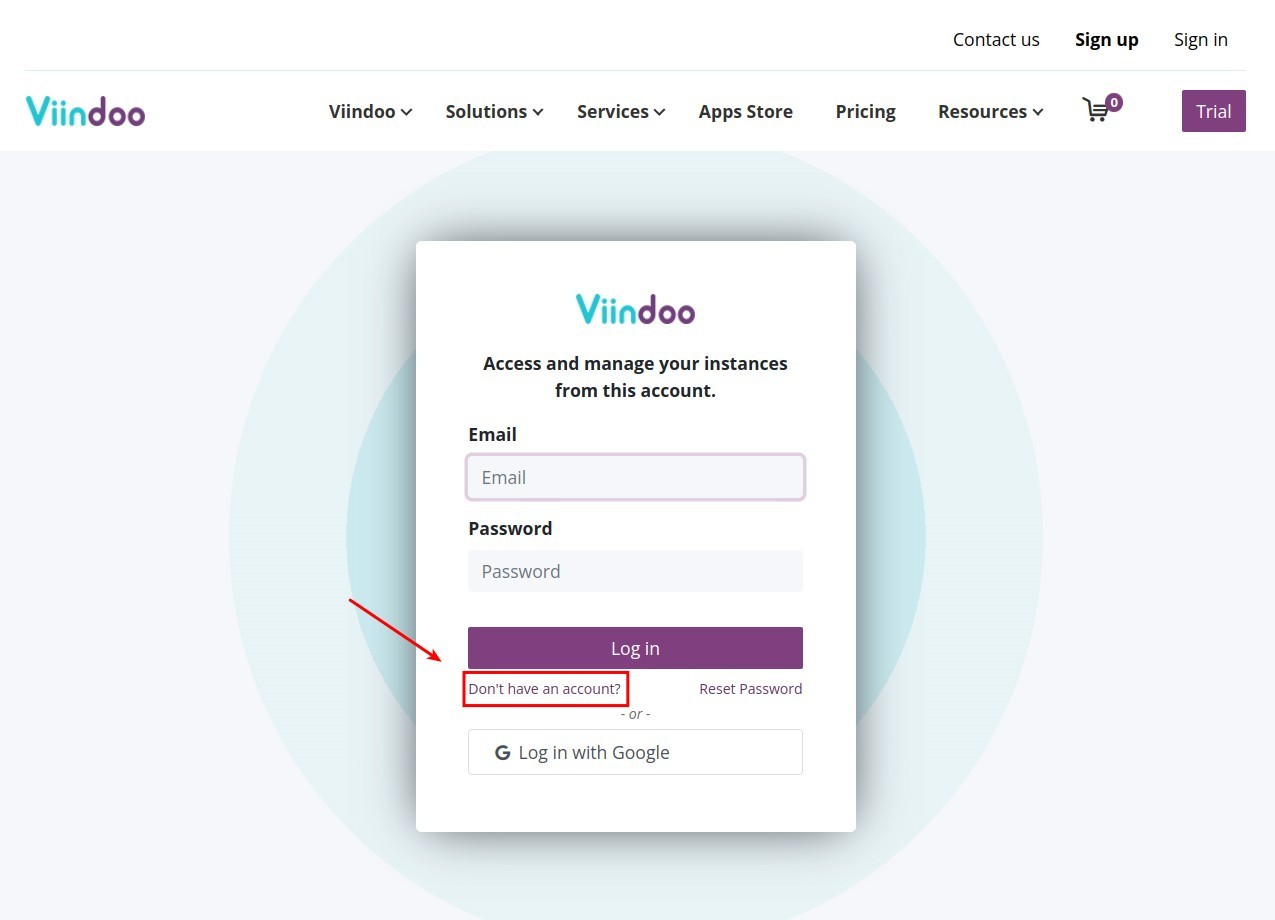 Sign up from Sign in view Viindoo