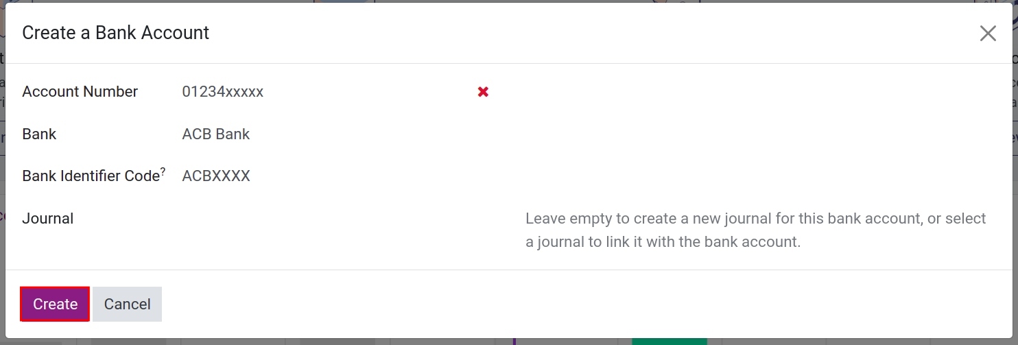 Create a bank account - Viindoo accounting app
