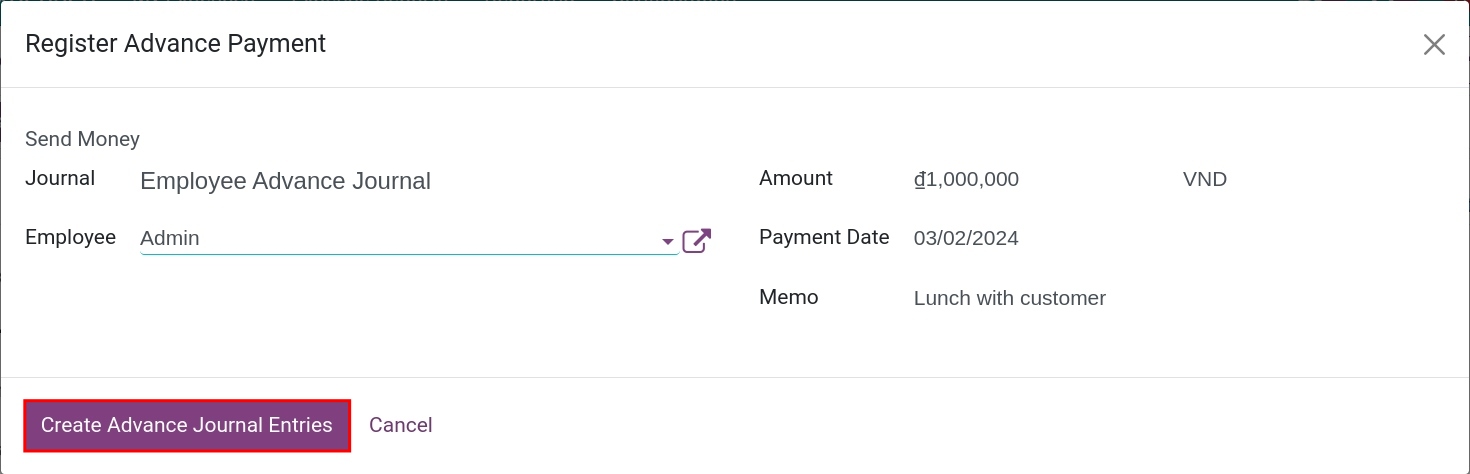 Payment by the advanced amount