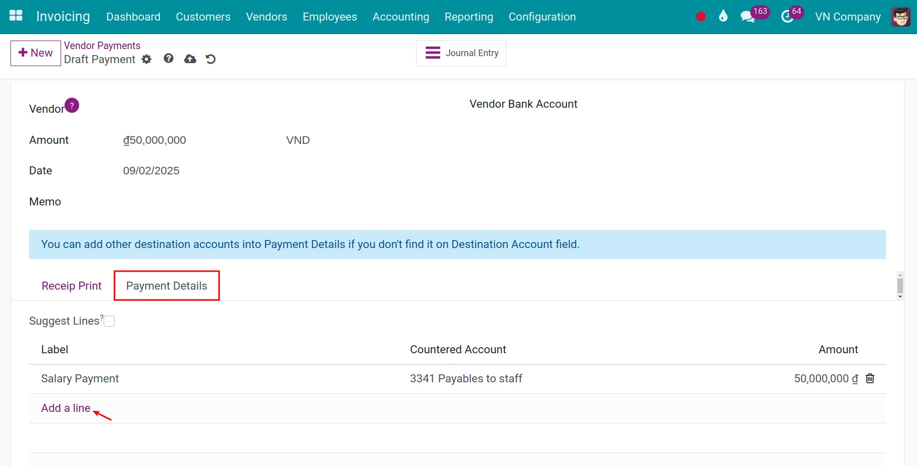 Employee salary payment - Viindoo Accounting