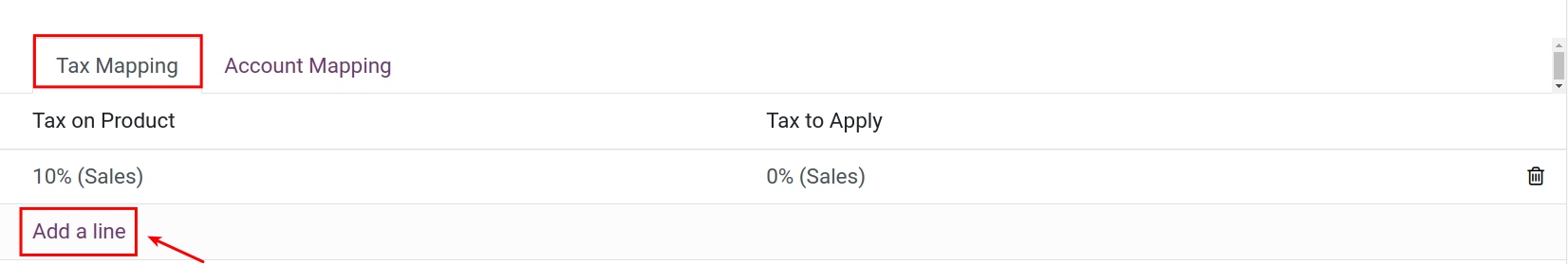 Set up information for a fiscal position