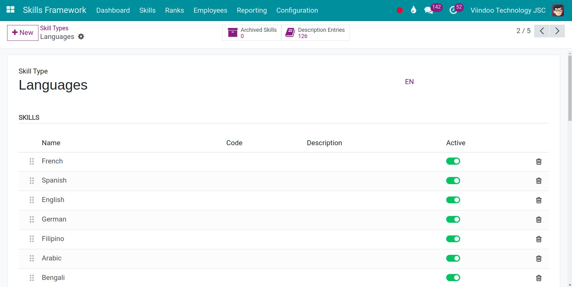 Set up skill type information in Viindoo