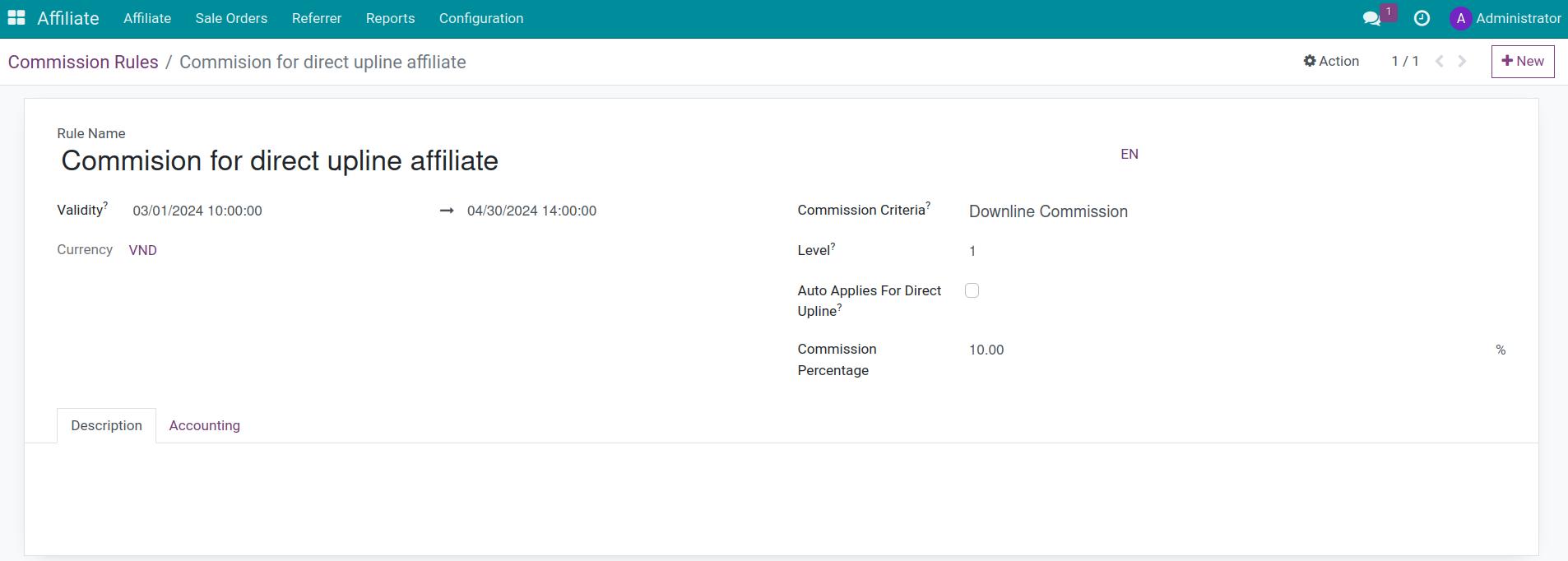 Information of multilevel commission rule in Viindoo Affiliate