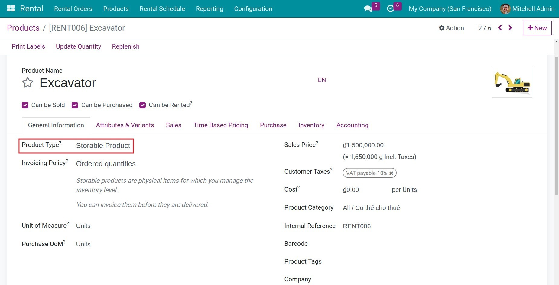 Rental product details