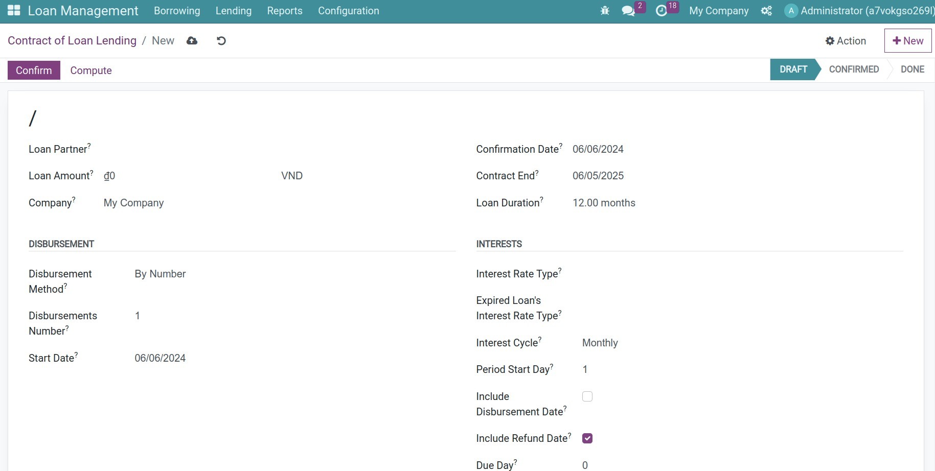 General information of a lending contract
