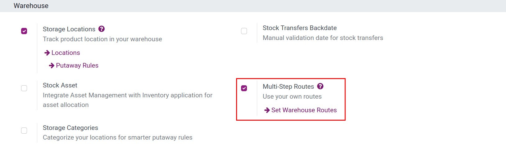 select multi-step routes in Viindoo Inventory