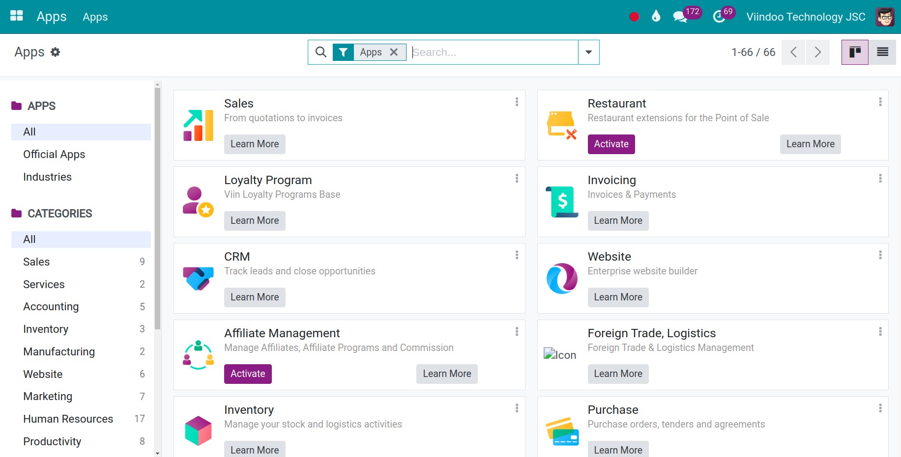 Access Apps in Viindoo