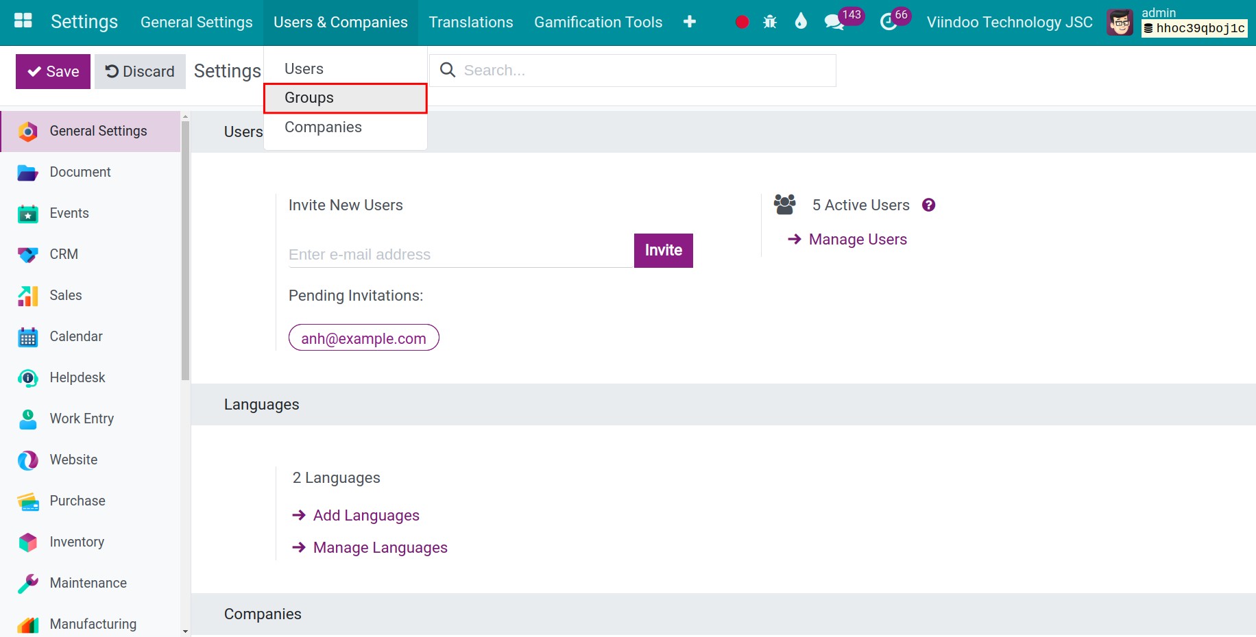 Access Viindoo Access right groups