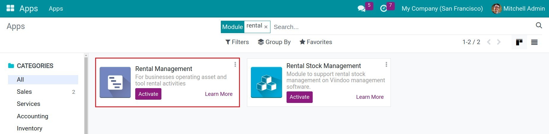 Search the Rental app