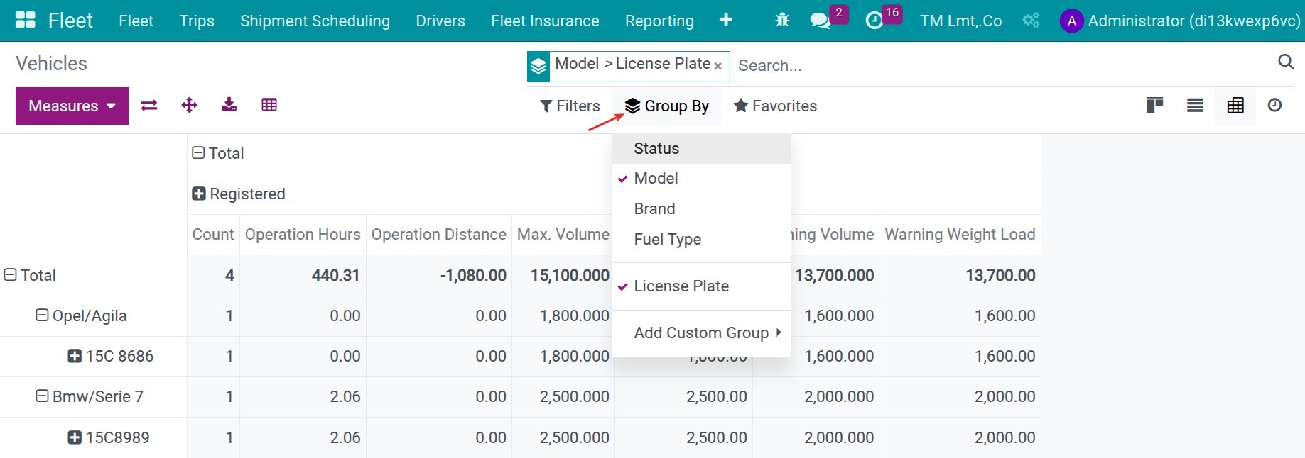 Vehicle report's criteria