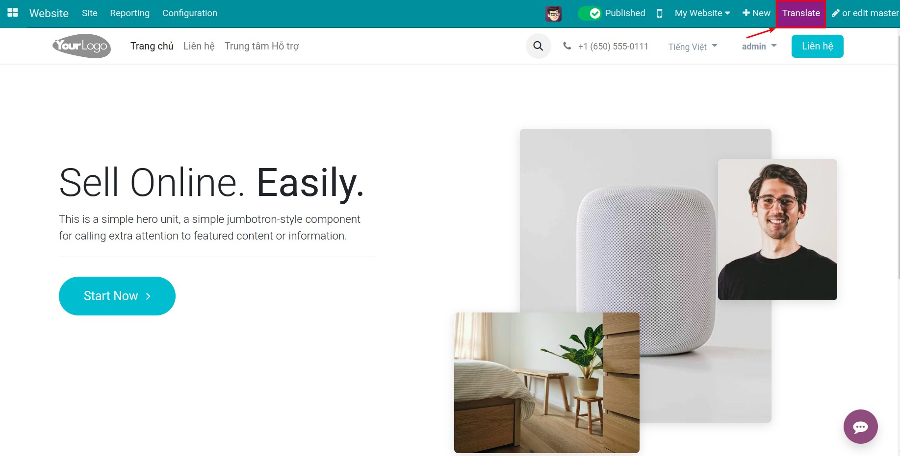 Website content translation feature