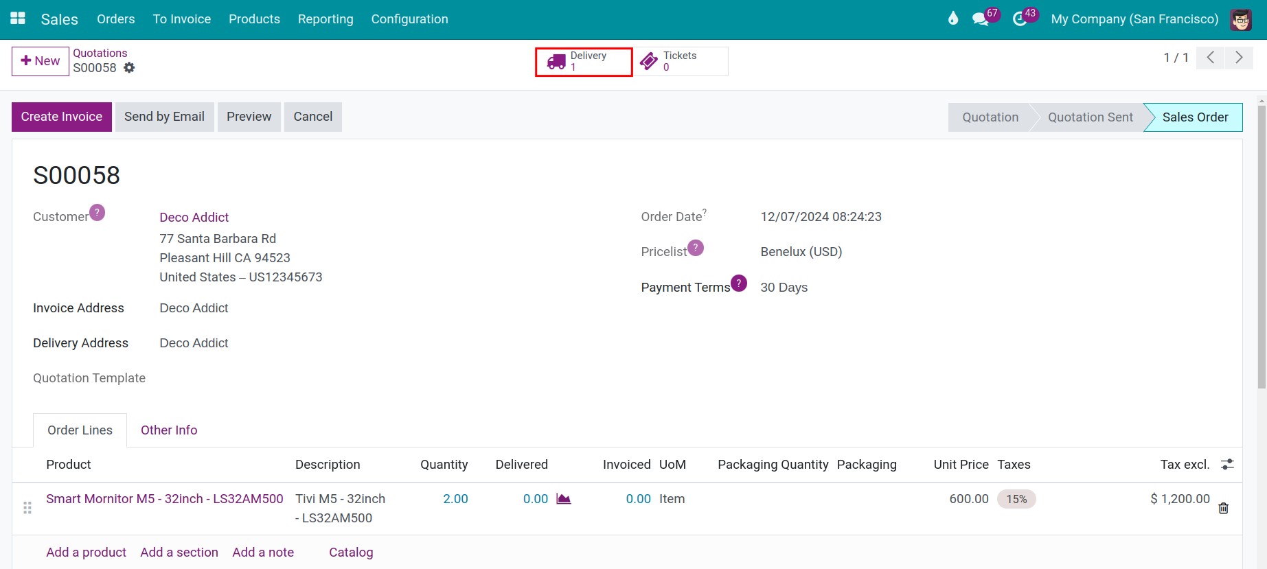 Confirm sales order
