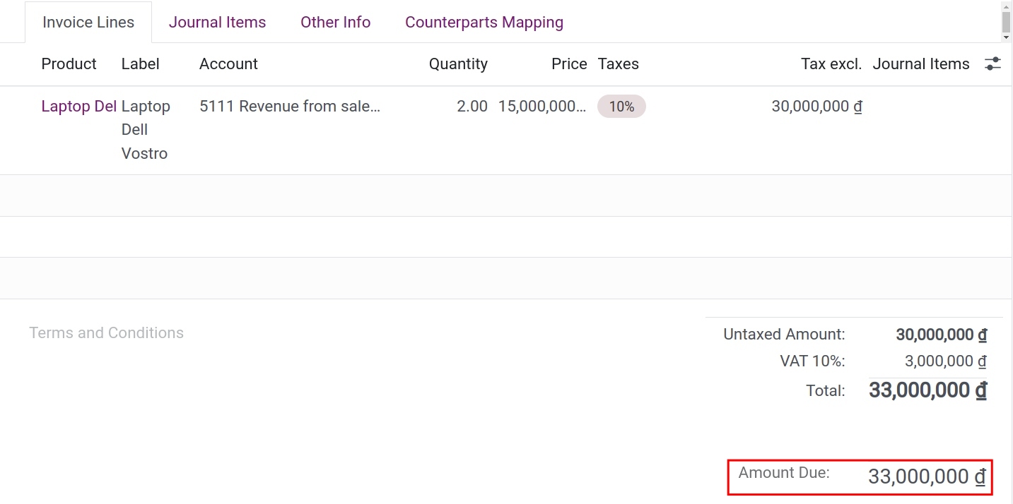 Register payment on invoice - Viindoo Accounting