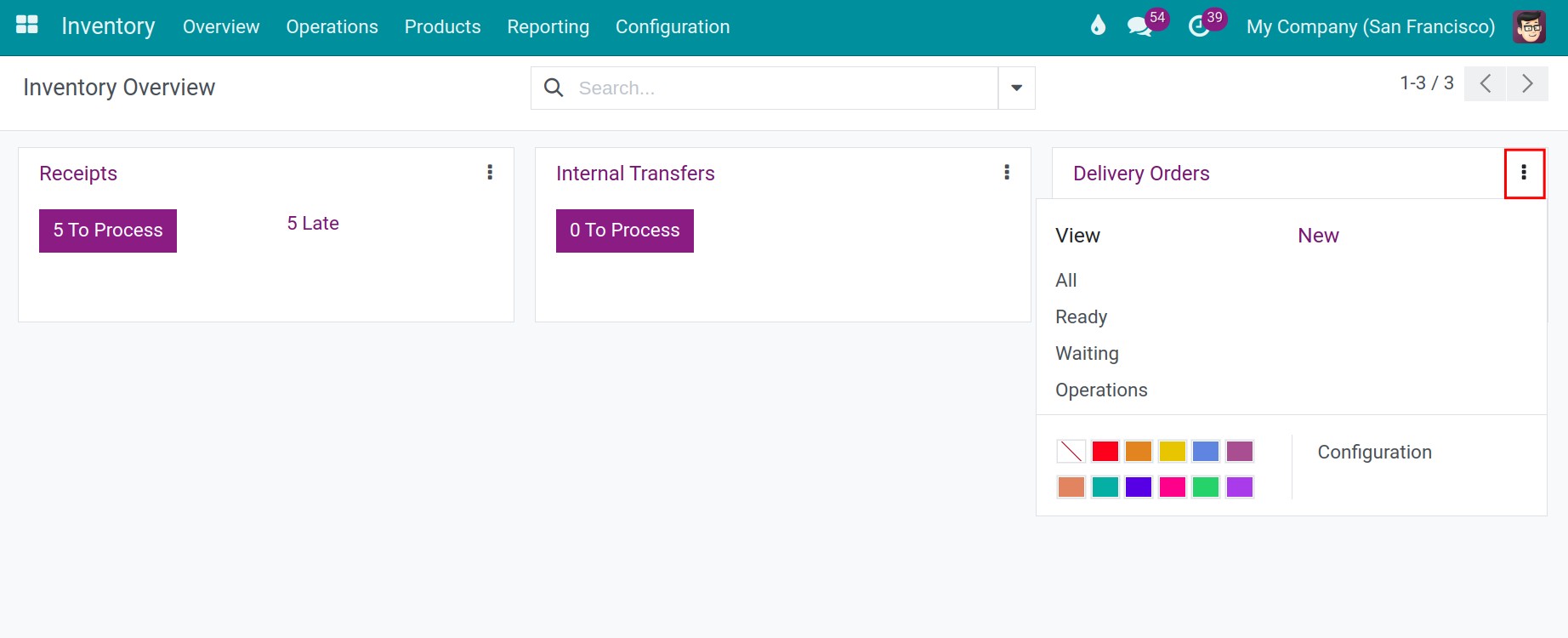 Card details on overview interface in Viindoo Inventory app