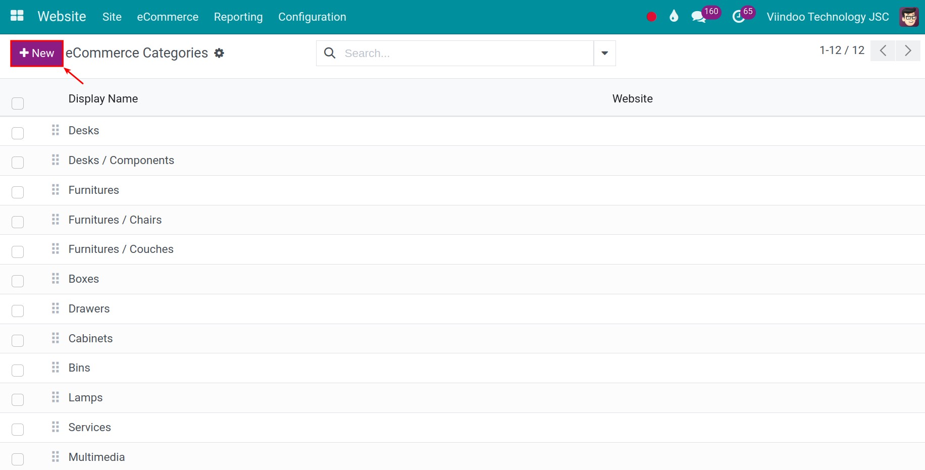 Create a new eCommerce Categories