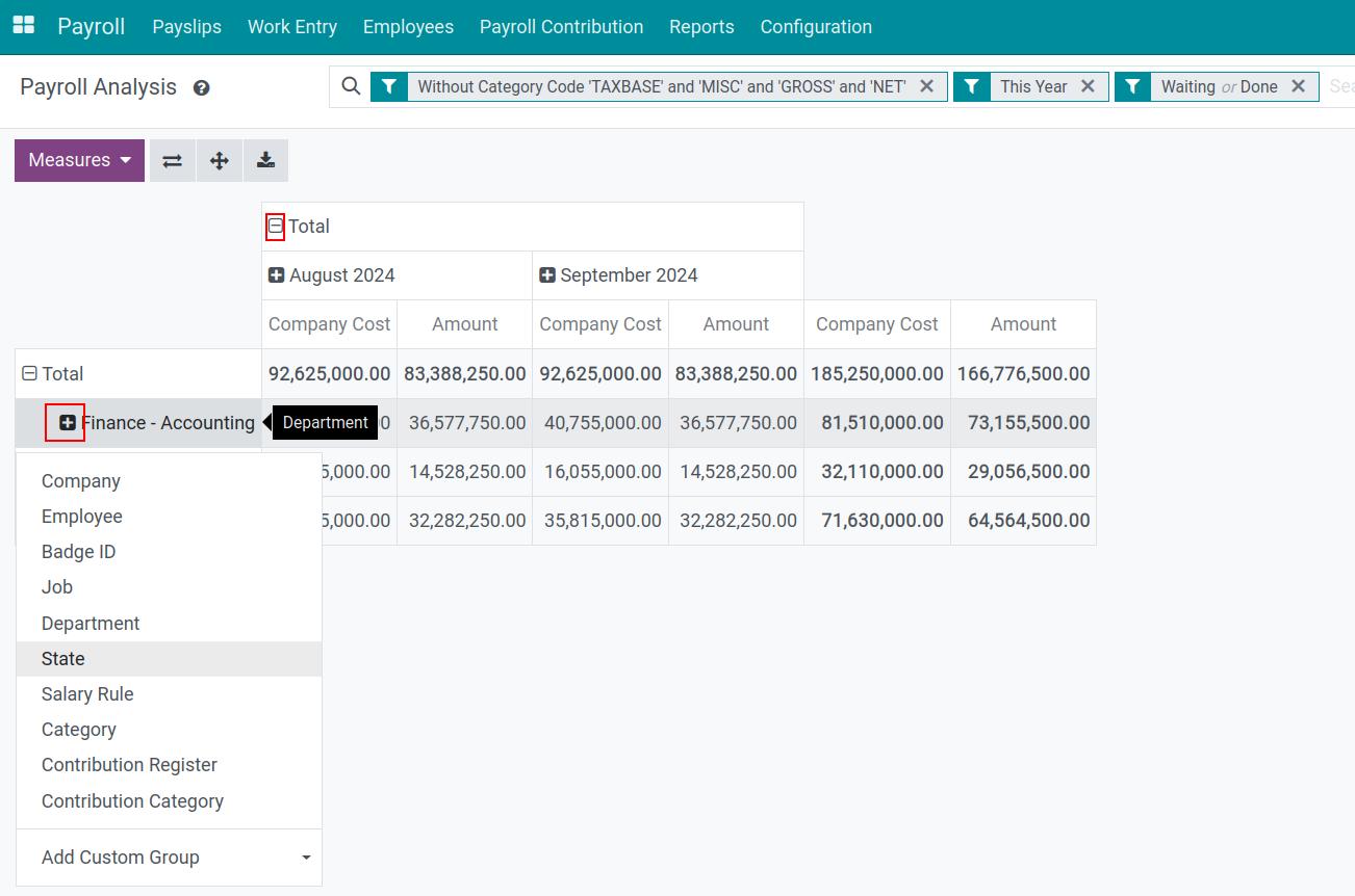Combine the report criteria - Viindoo Payroll app