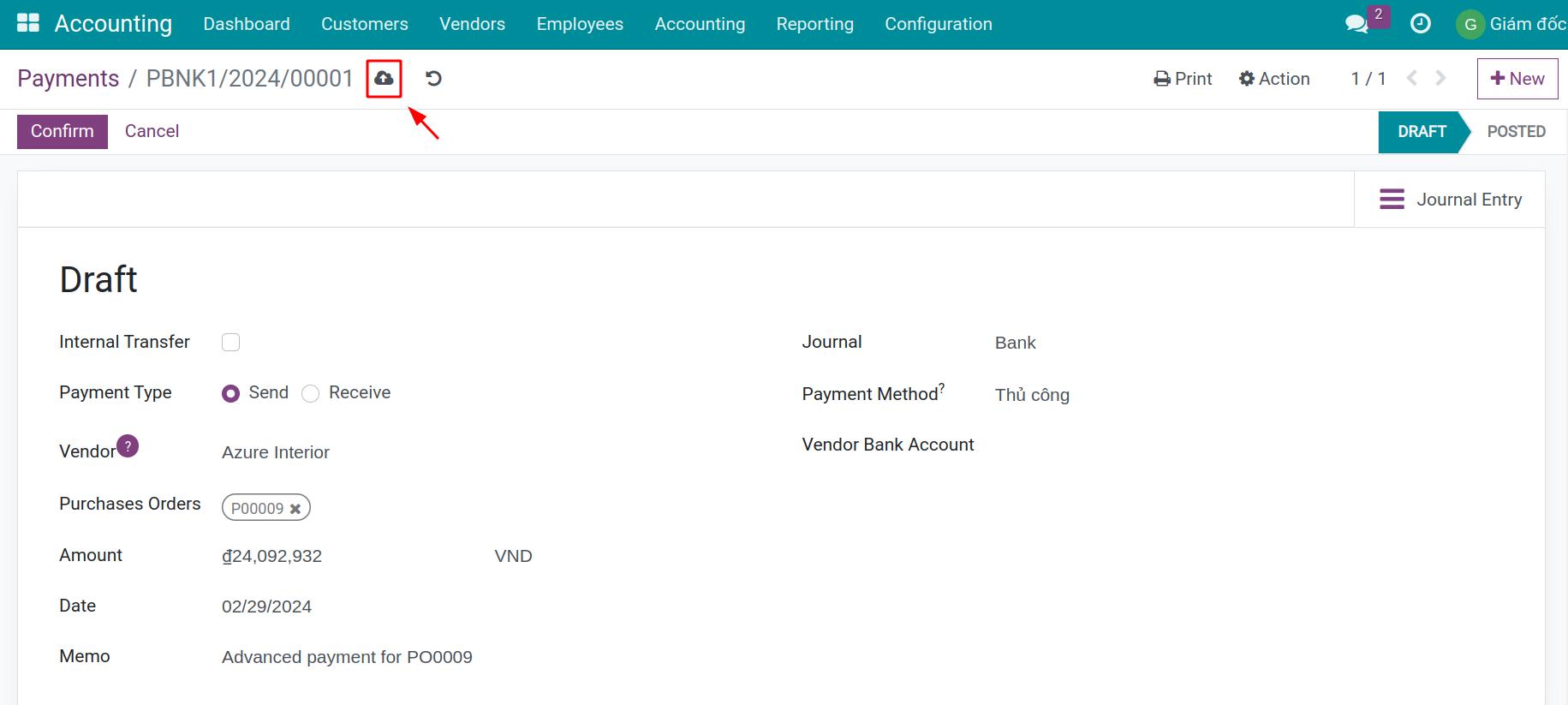 Add the vendor's payment information