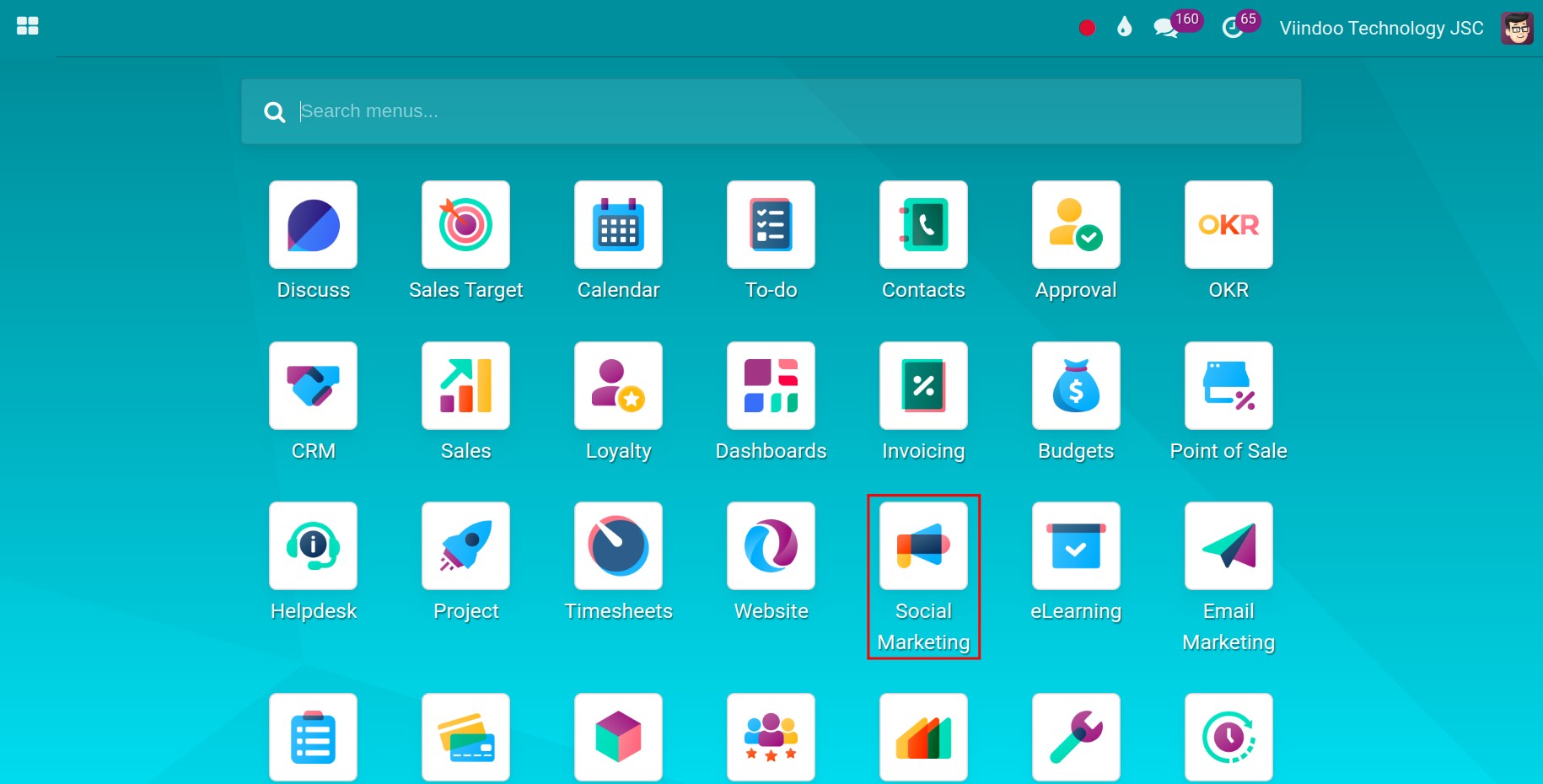 Social Marketing app on overview dashboard