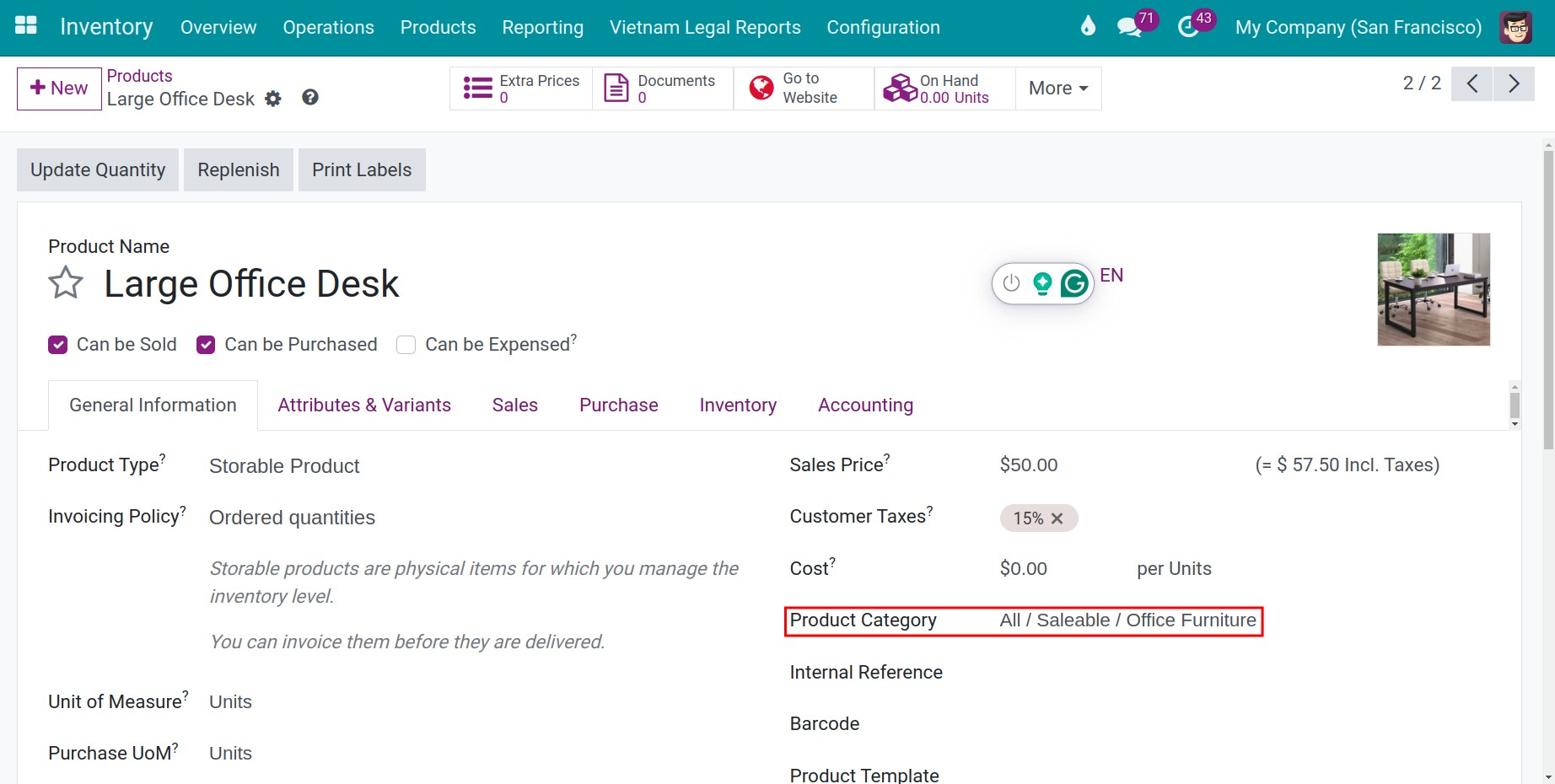 Setting the Inventory valuation method
