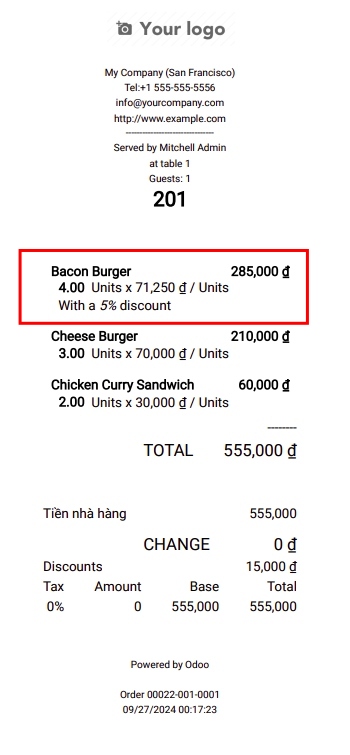 Discount bills on each line of sales orders in Viindoo POS