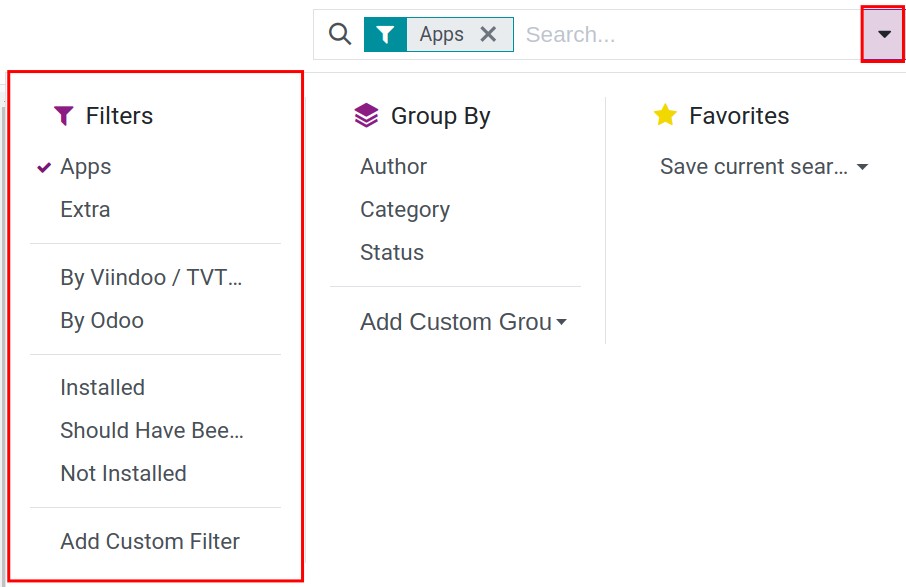 Filter in Viindoo Apps