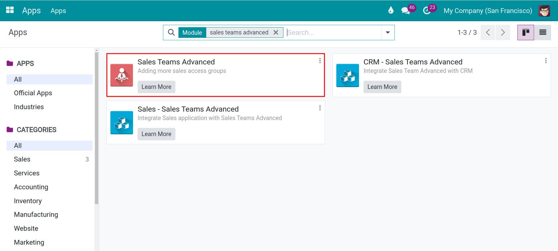 Install the Viindoo Sales Teams Advanced module