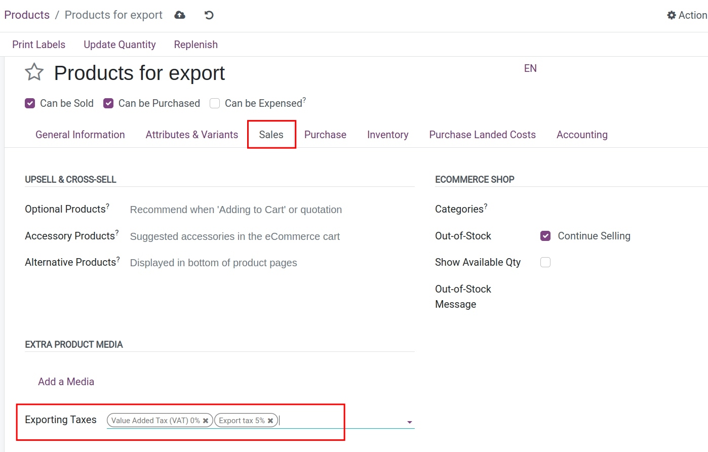 Configure default taxes on products Viindoo
