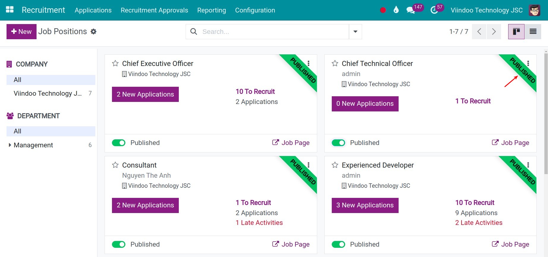 Job positions is on Published
