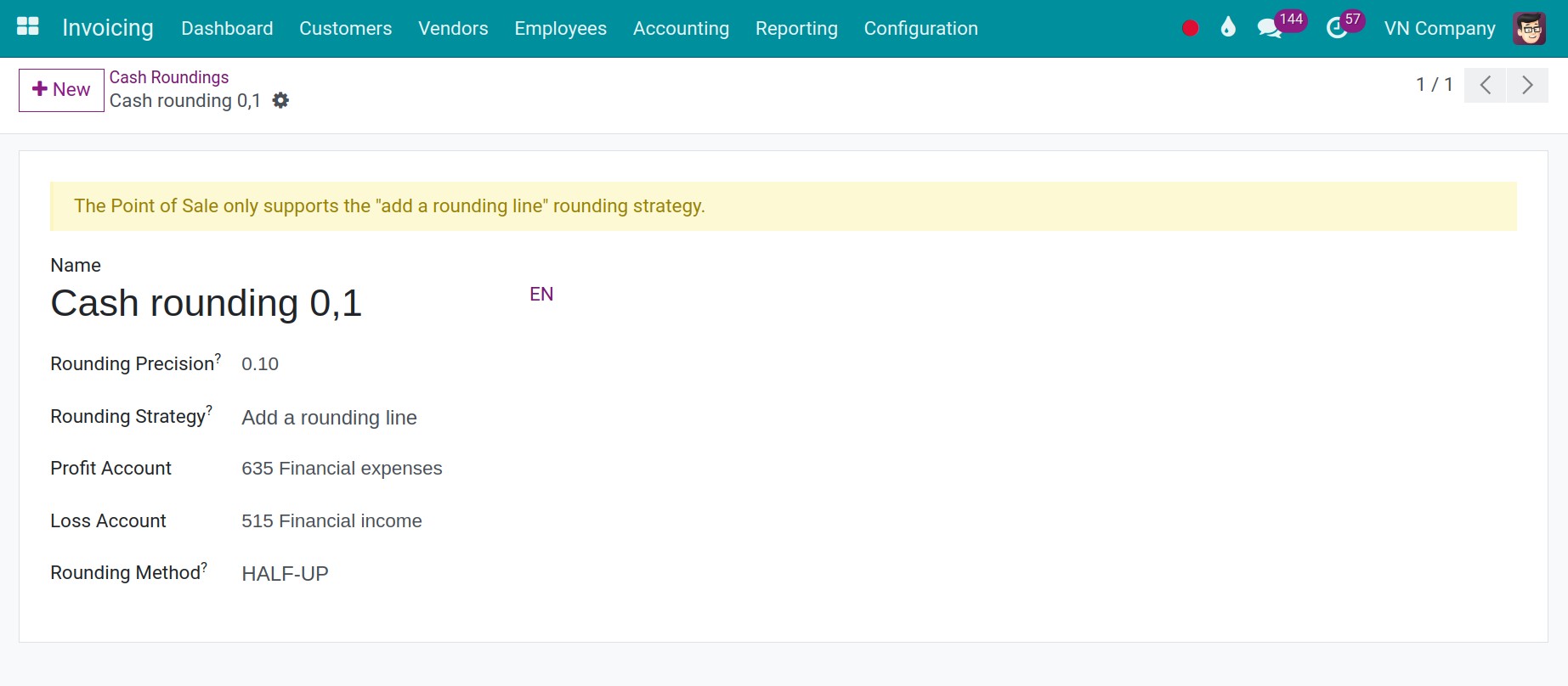 Cash rounding rule form Viindoo Accounting