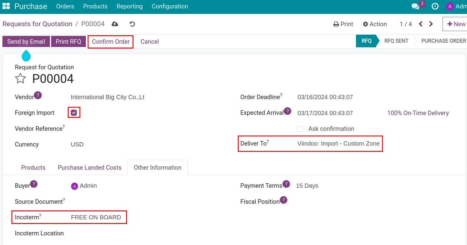 Purchase order for importation - Viindoo Foreign trade app