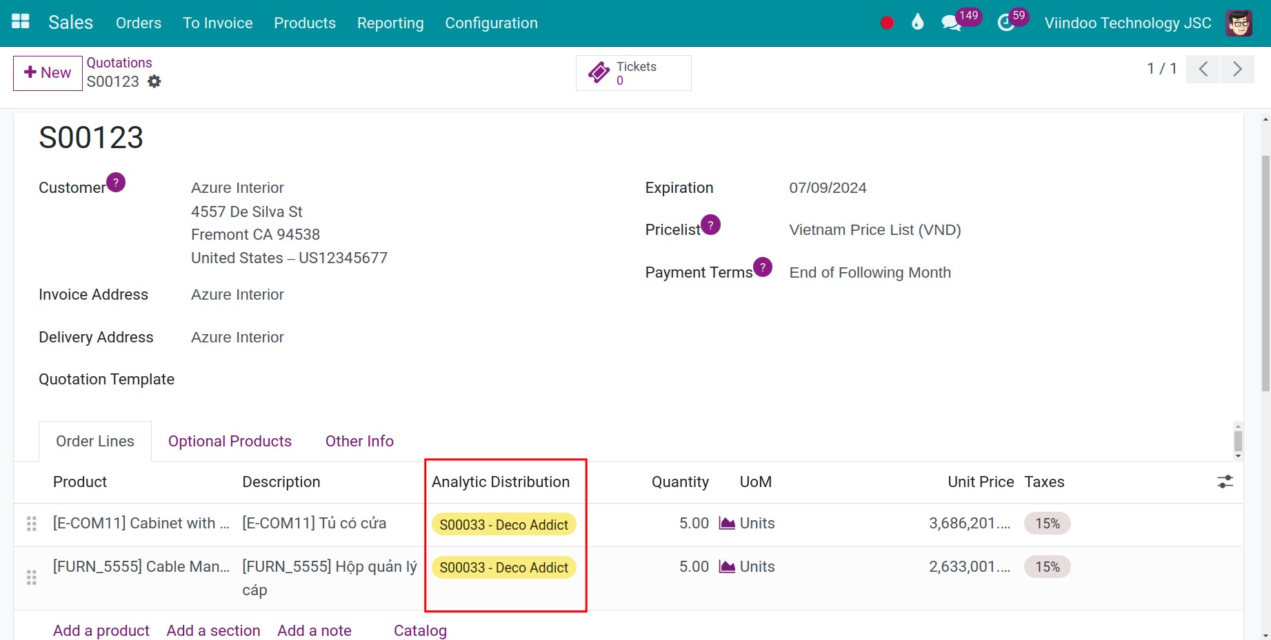 Select analytic account on a quotation