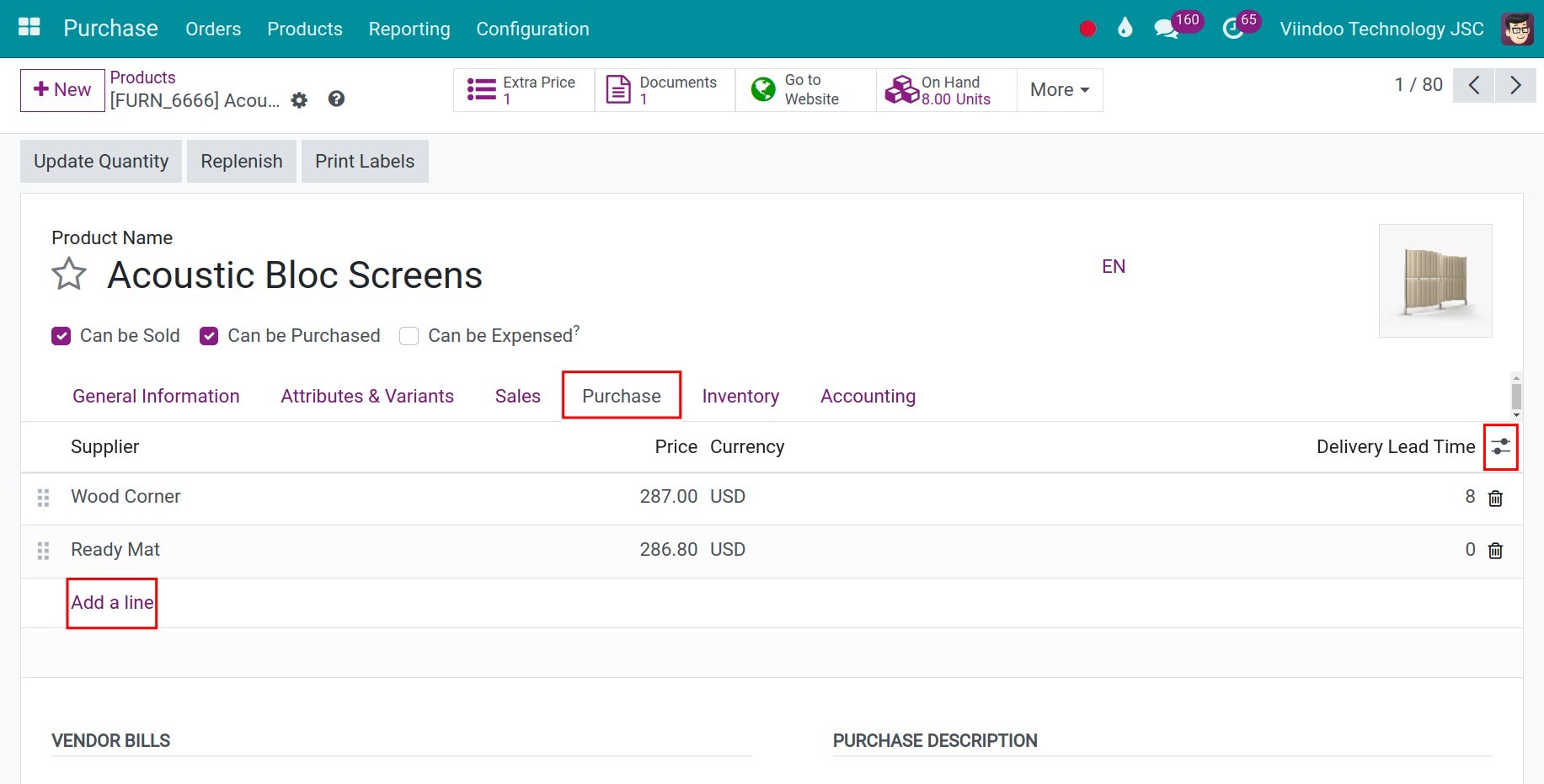 Price list by vendor - Viindoo