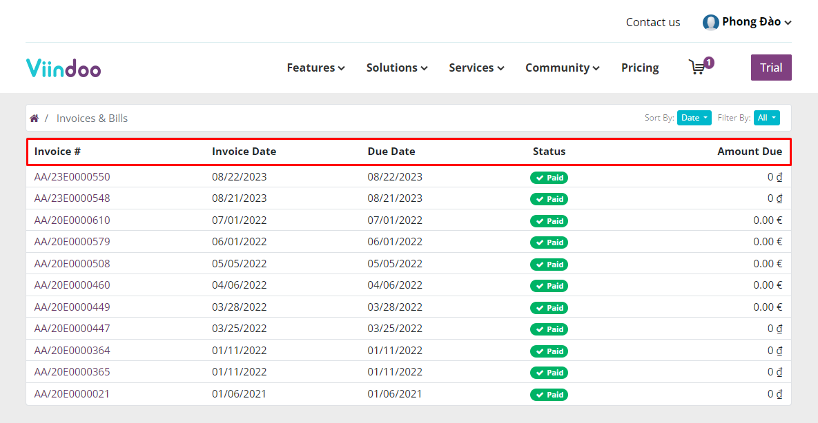 go to the Saas invoice list