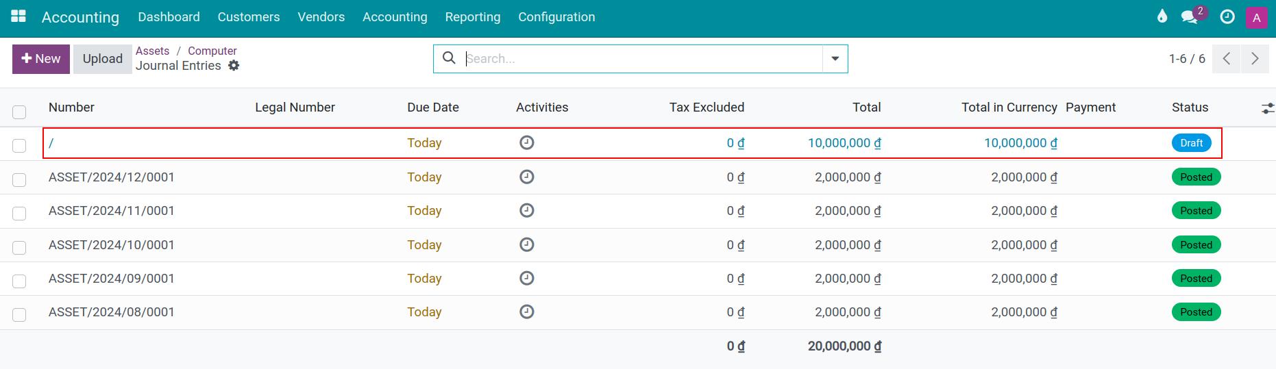 See journal entries related to an Asset in Viindoo accounting app