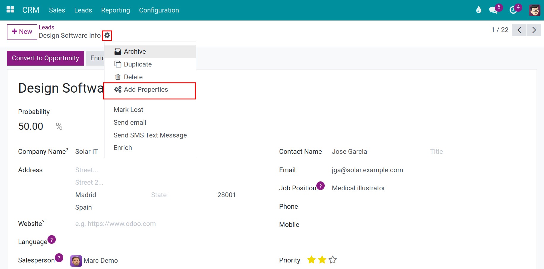 Basic information Lead Creation CRM - Viindoo