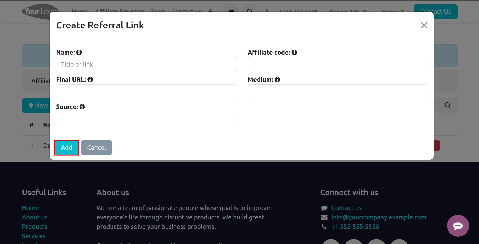 New affiliate link creation interface