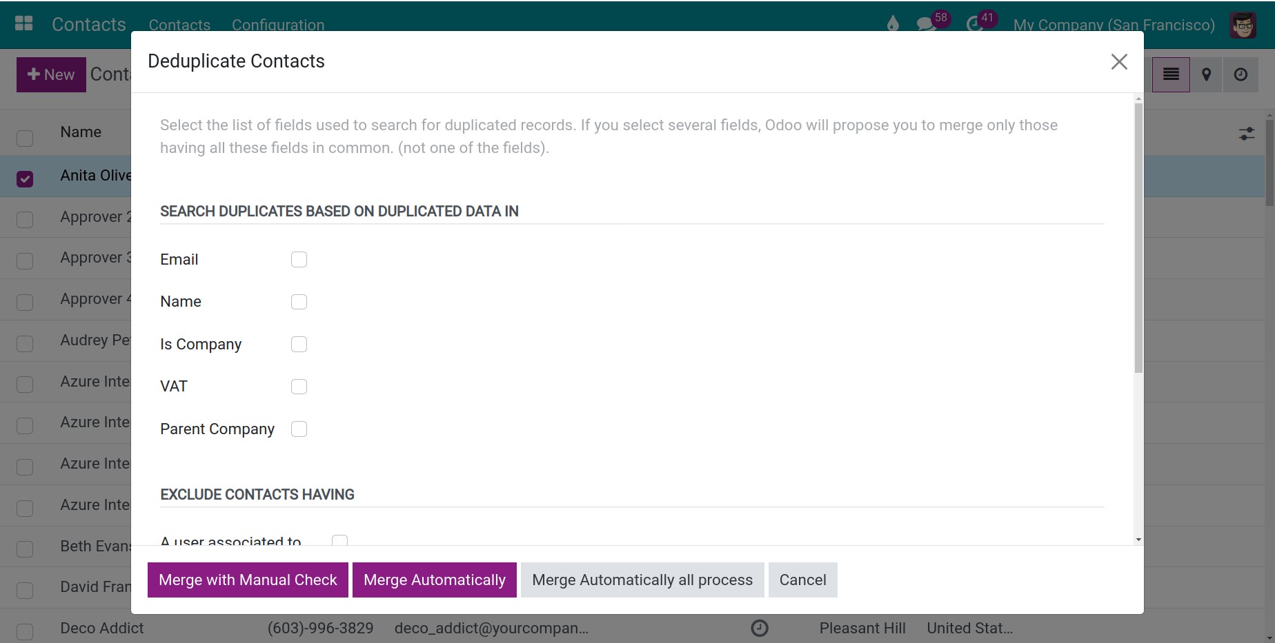 the interface of check duplicate contacts