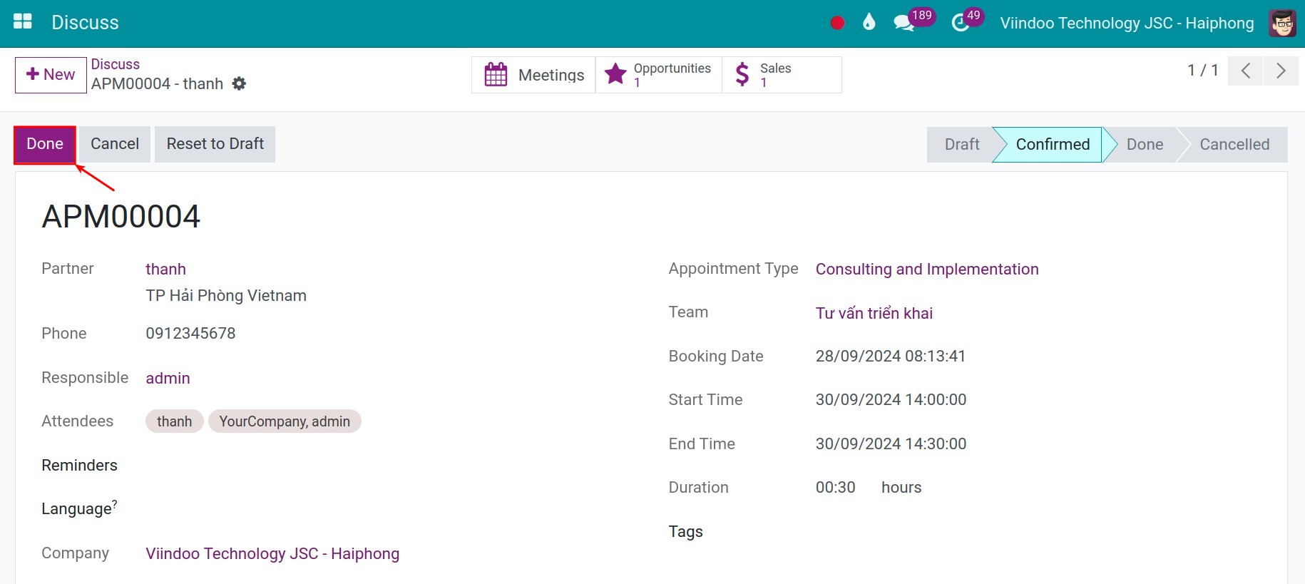 Complete the appointment